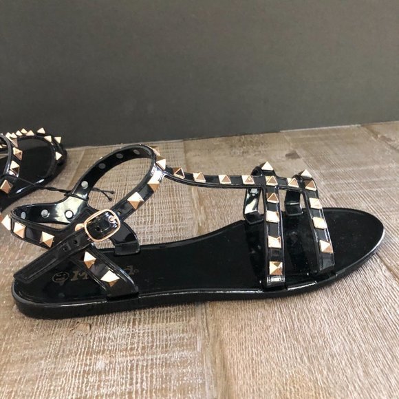 Mudd women's black jelly studded designer inspired flat sandals NEW - Picture 6 of 6
